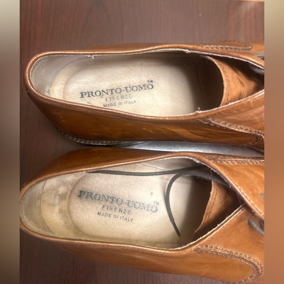 Pronto Uomo Brown Leather Oxfords with Broguing - Picture 3 of 10